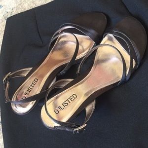 90s black satin strap heels